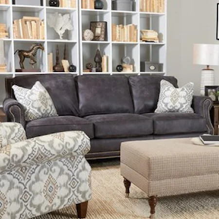 Classically Styled Sofa with Nail Trim and Arm Pillows